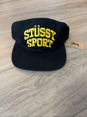 Stussy Black Cap with Yellow Crown Accent